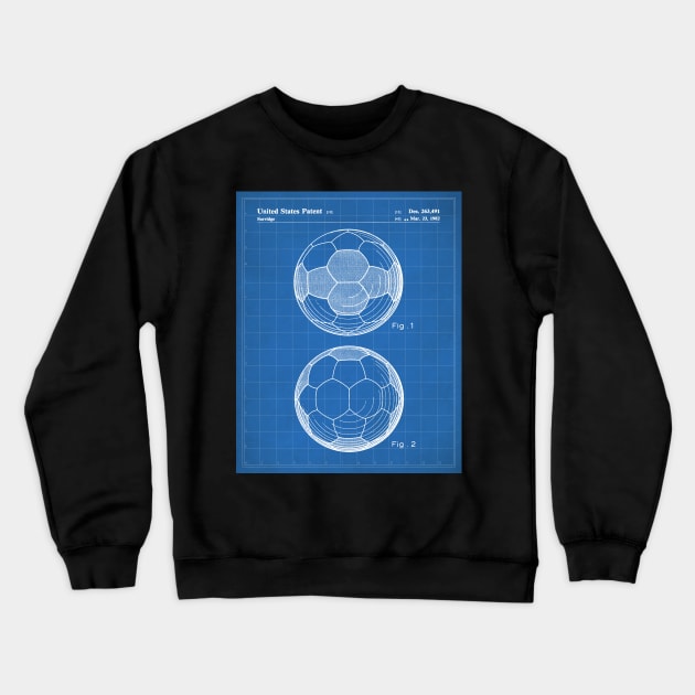 Soccer Ball Patent - Soccer Player Team Coach Art - Blueprint Crewneck Sweatshirt by patentpress